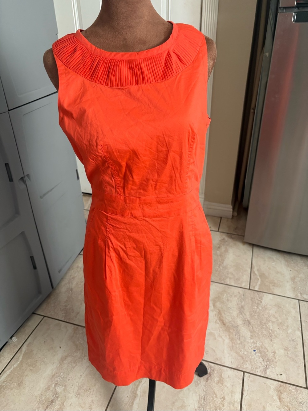 Banana Republic Bright Orange Sleeveless Pleated-Yoke Mini Dress